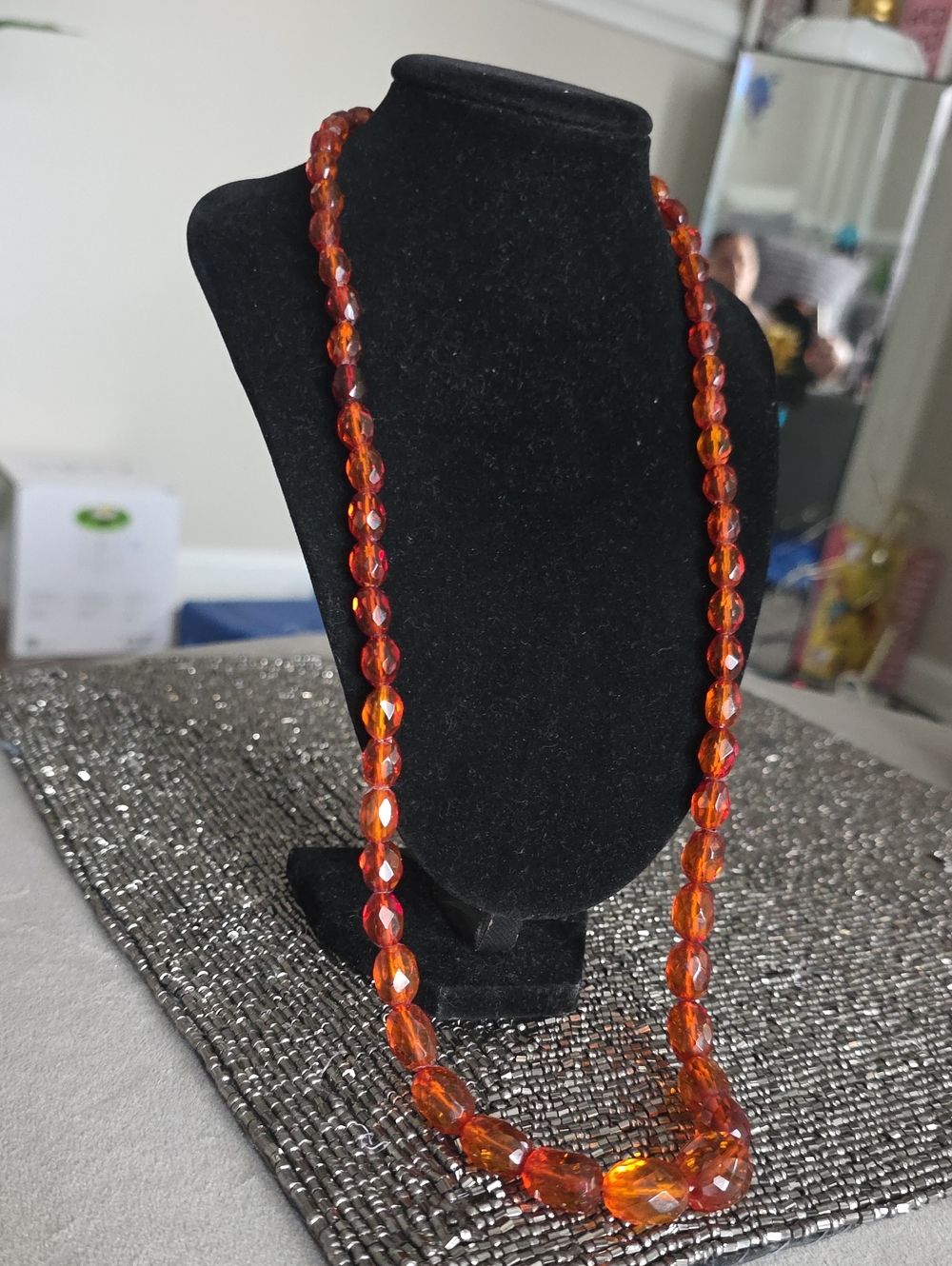 Faceted Amber-Color Bead Necklace for Women